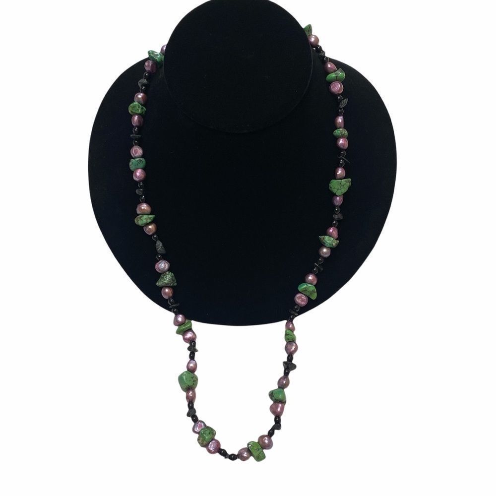 Vintage Turquoise Pearl And Black Onyx Necklace - Picture 6 of 12